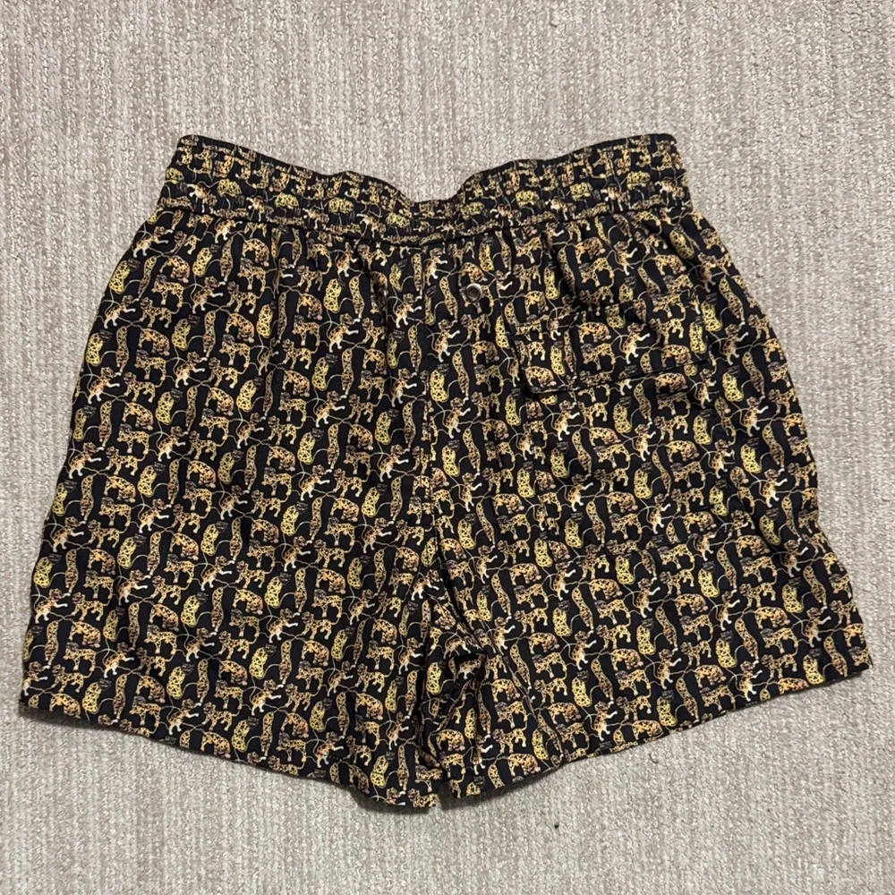 Jared Lang Mens M Black Animal Print Hybrid Swim Trunks Mesh Lined Board Shorts